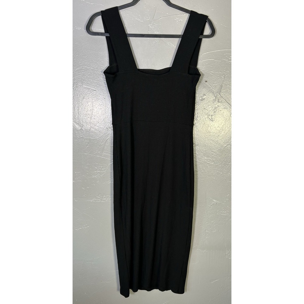 Reformation Cassi Knit Dress Black Sz M Ribbed Square Neck Side Slit Midi